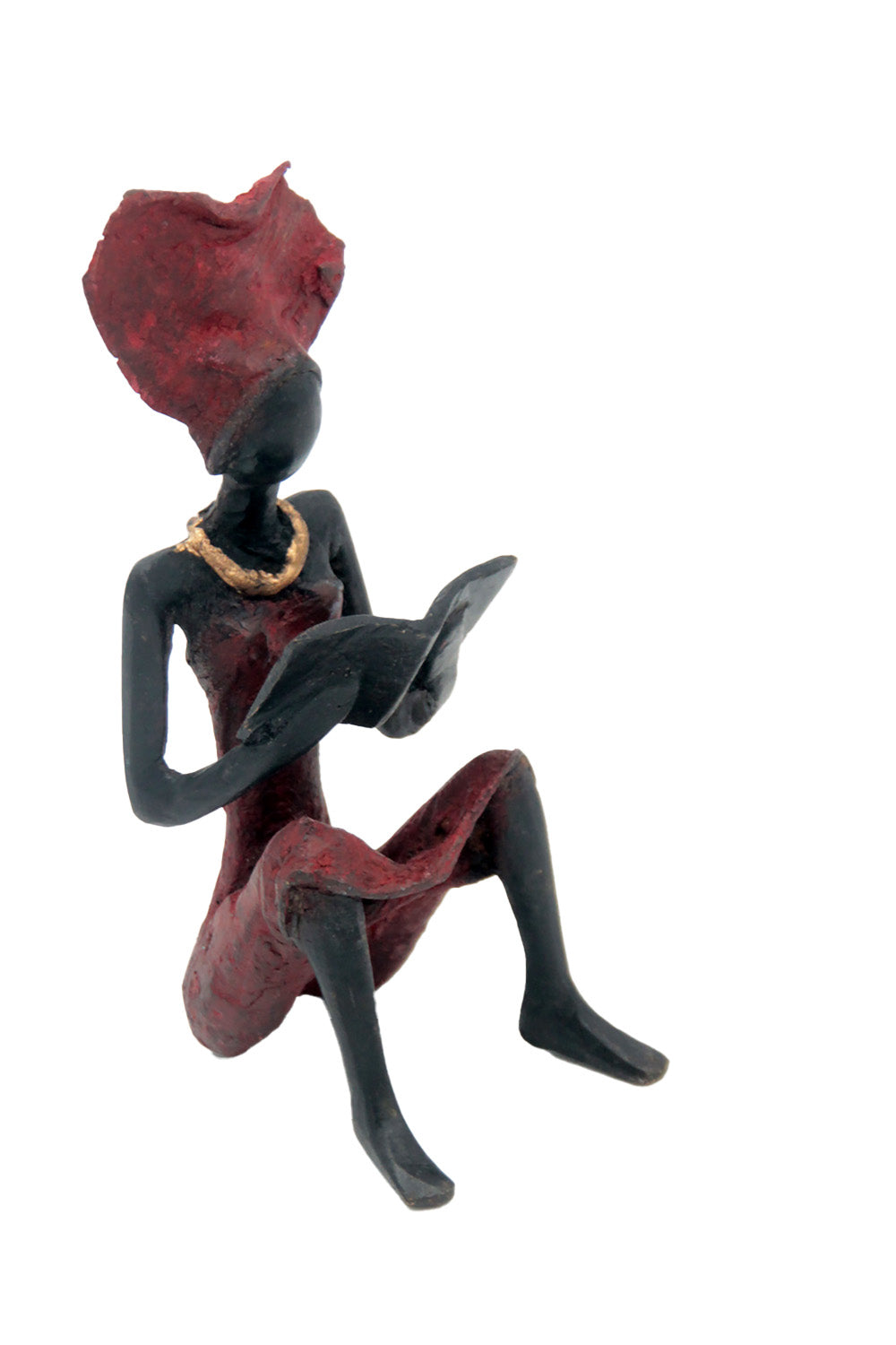 Bronze assis à poser 25 cm rouge n°9 Bronzes d'Afrique