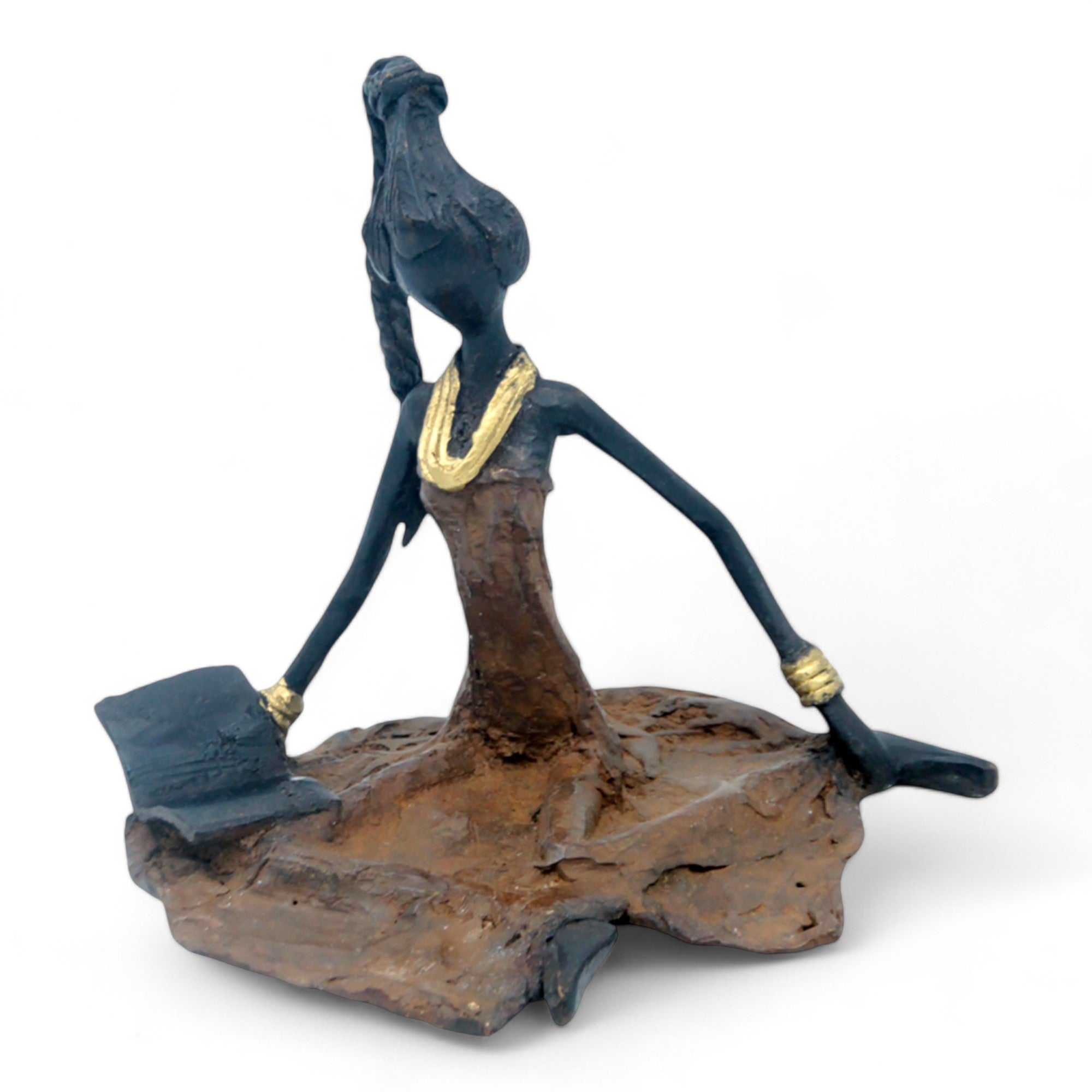 Bronze assis au sol 25 cm marron n°12 Bronzes d'Afrique