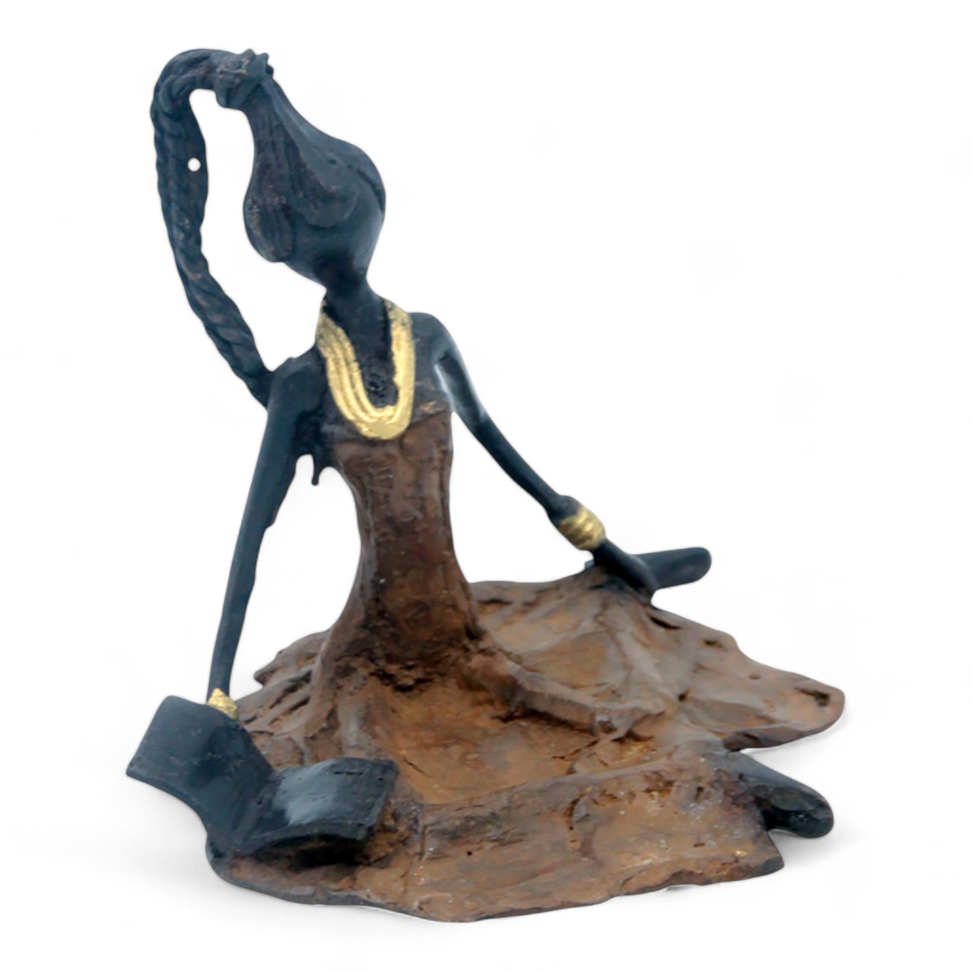 Bronze assis au sol 25 cm marron n°12 Bronzes d'Afrique