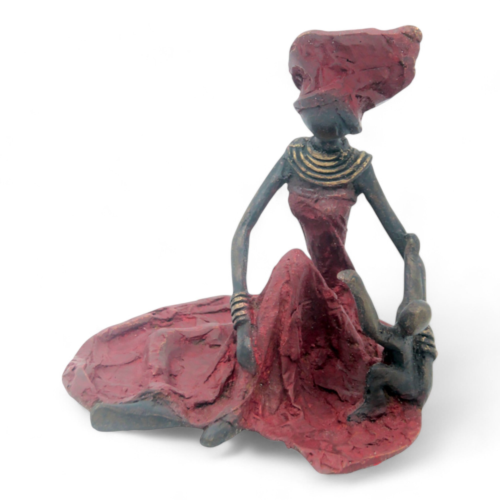 Bronze assis au sol 25 cm rouge n°9 Bronzes d'Afrique