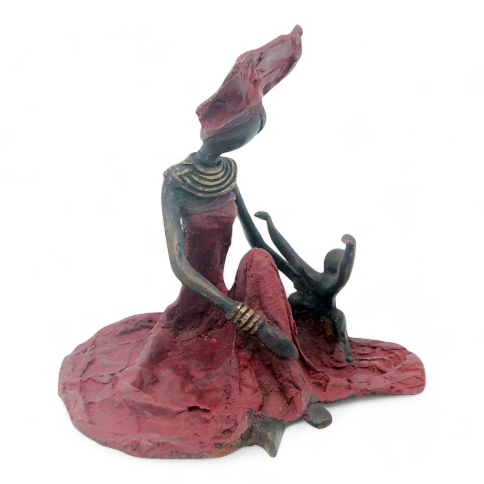 Bronze assis au sol 25 cm rouge n°9 Bronzes d'Afrique