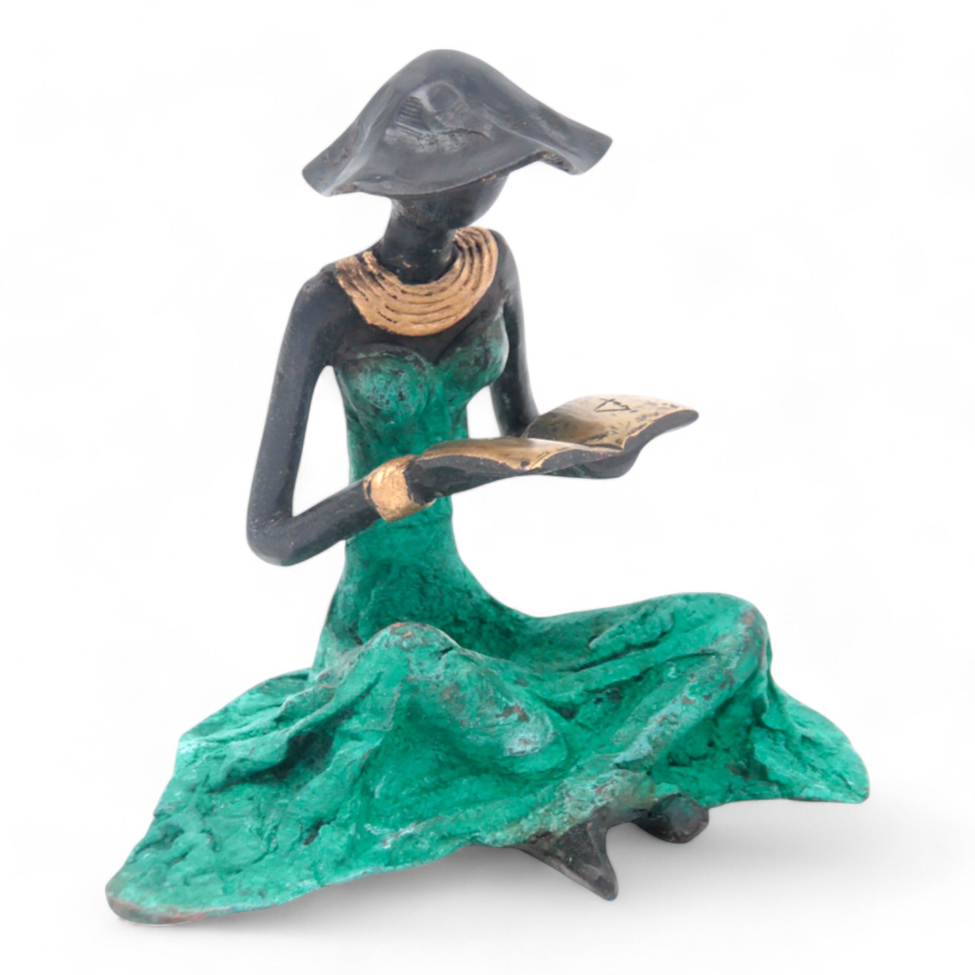 Bronze assis au sol 25 cm vert n°1 Bronzes d'Afrique