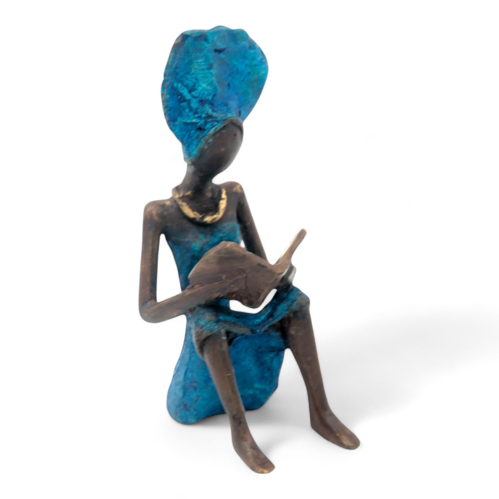 Bronze assis à poser 25 cm bleu n°6 Bronzes d'Afrique
