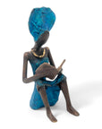Bronze assis à poser 25 cm bleu n°6 Bronzes d'Afrique