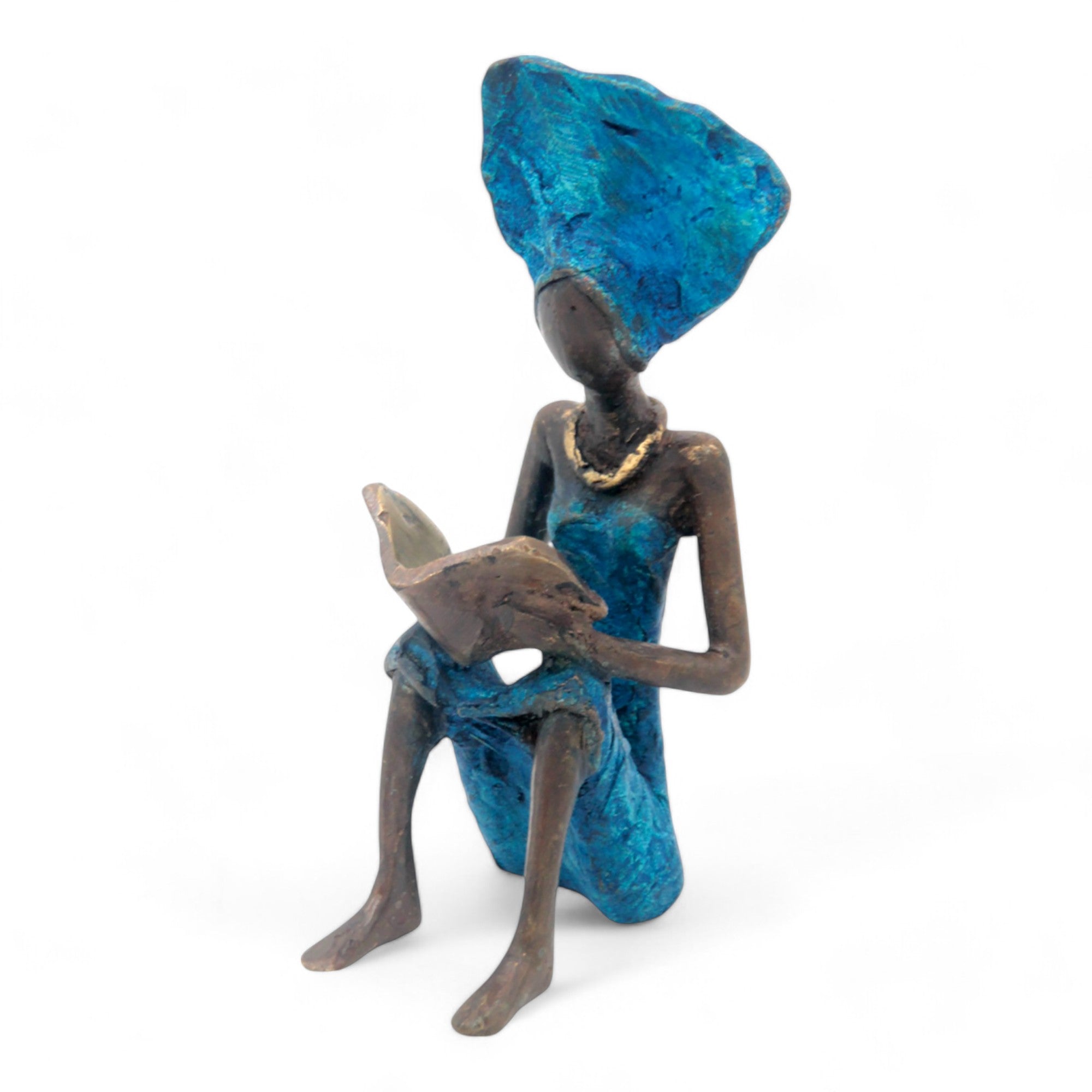 Bronze assis à poser 25 cm bleu n°6 Bronzes d'Afrique