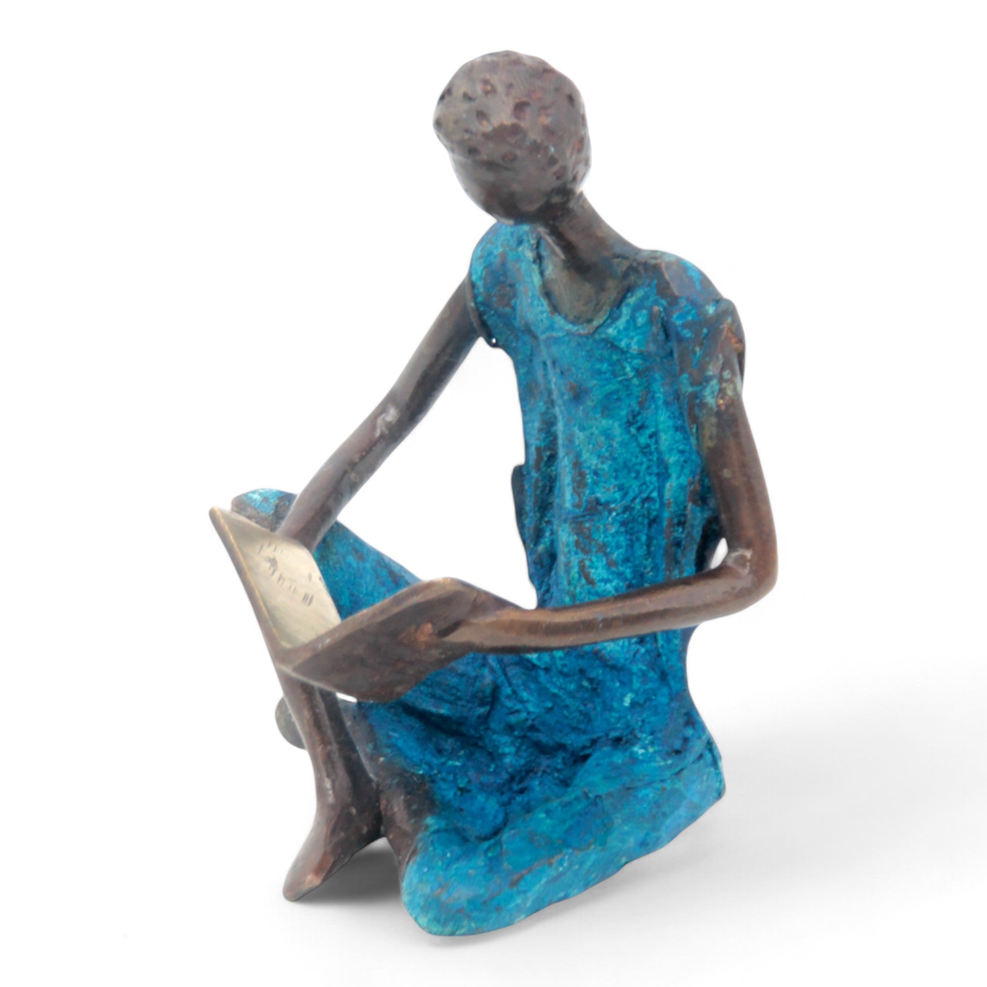 Bronze assis à poser 25 cm bleu n°11 Bronzes d'Afrique