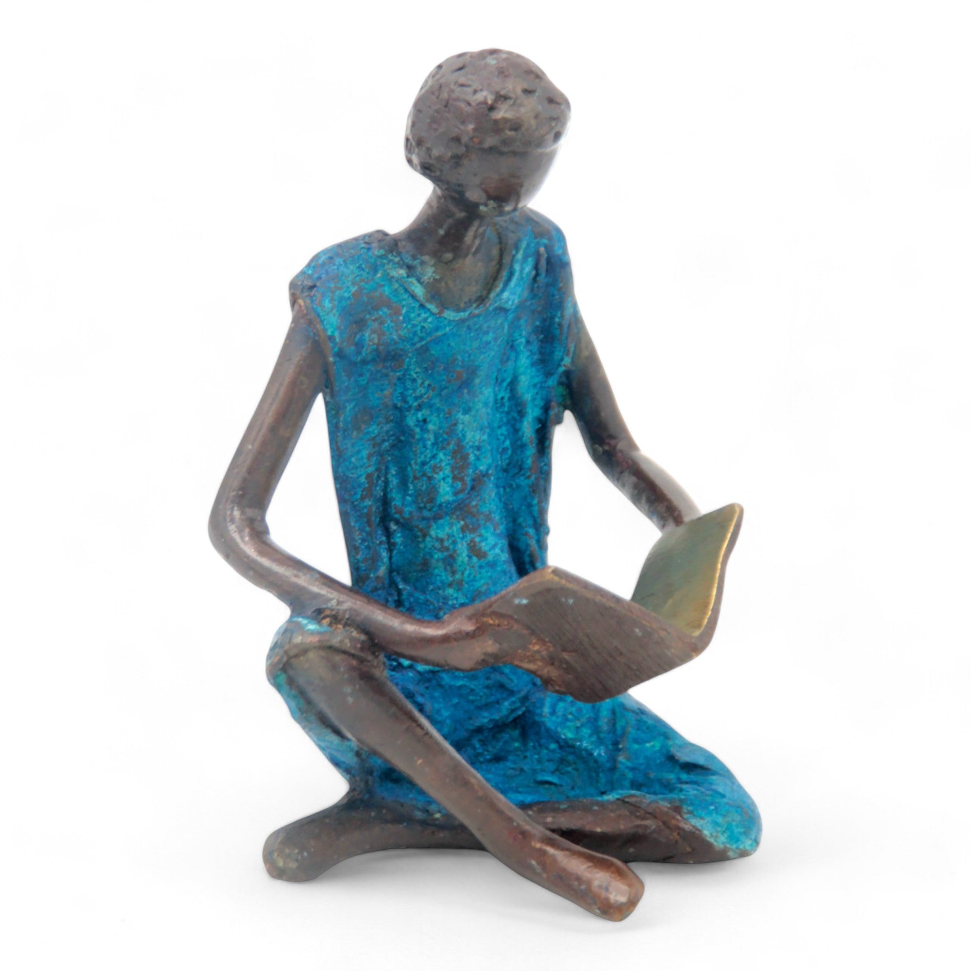 Bronze assis à poser 25 cm bleu n°11 Bronzes d'Afrique