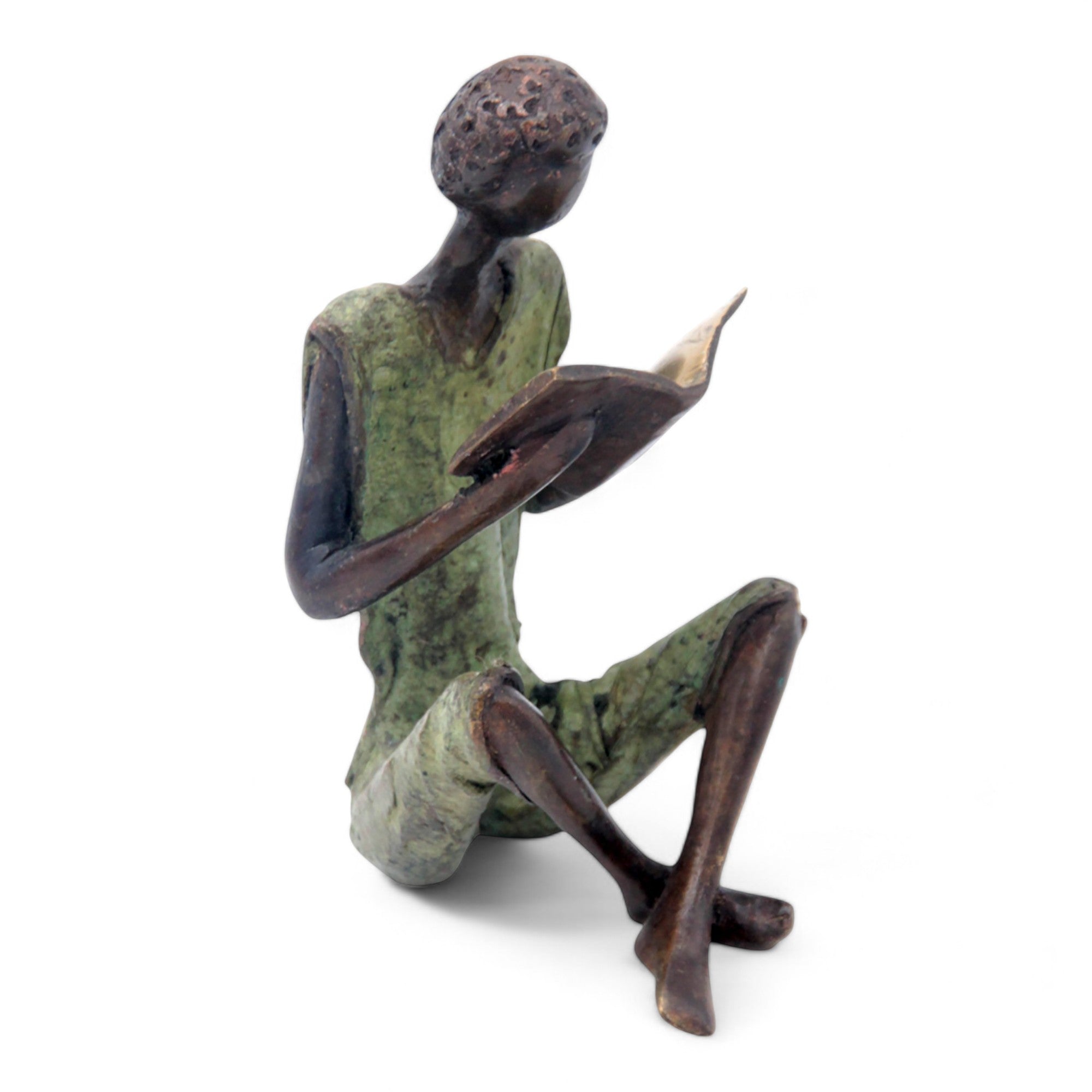 Bronze assis à poser 25 cm vert n°2 Bronzes d'Afrique