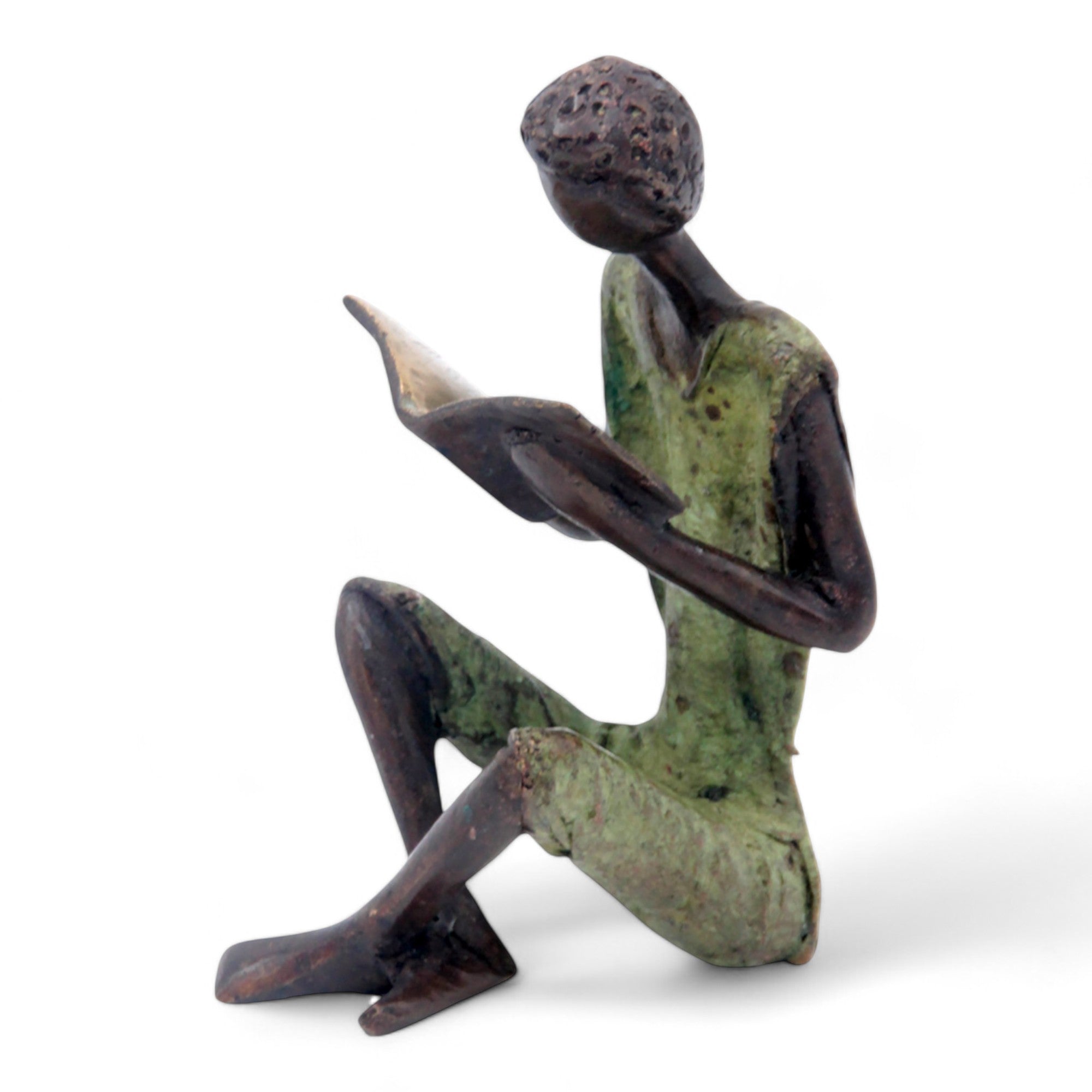 Bronze assis à poser 25 cm vert n°2 Bronzes d'Afrique
