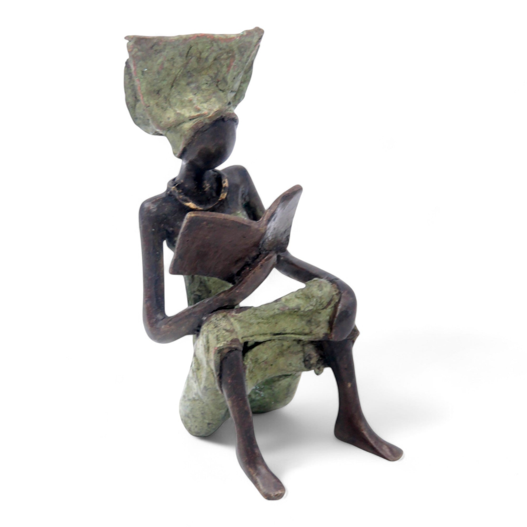 Bronze assis à poser 25 cm vert n°7 Bronzes d'Afrique