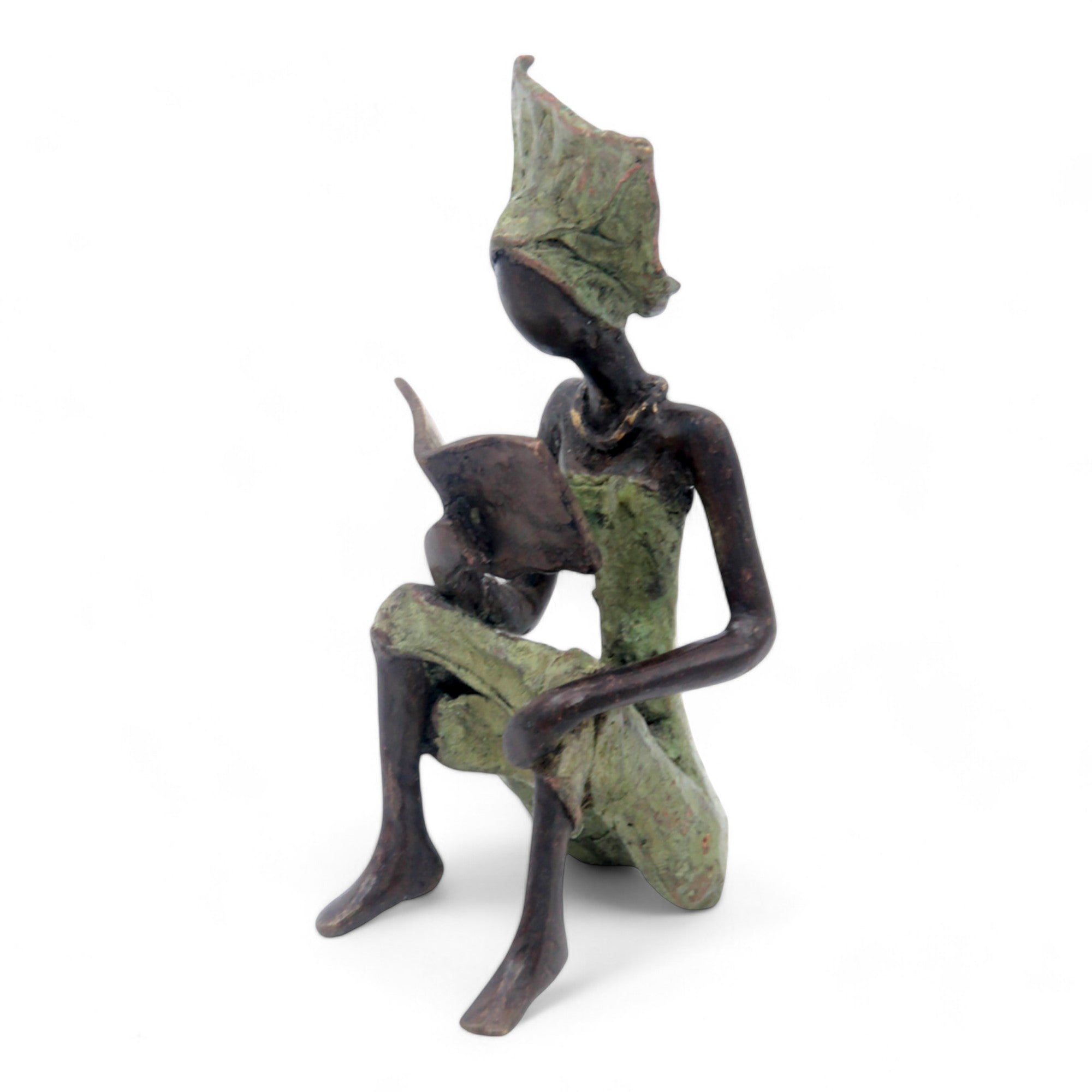 Bronze assis à poser 25 cm vert n°7 Bronzes d'Afrique