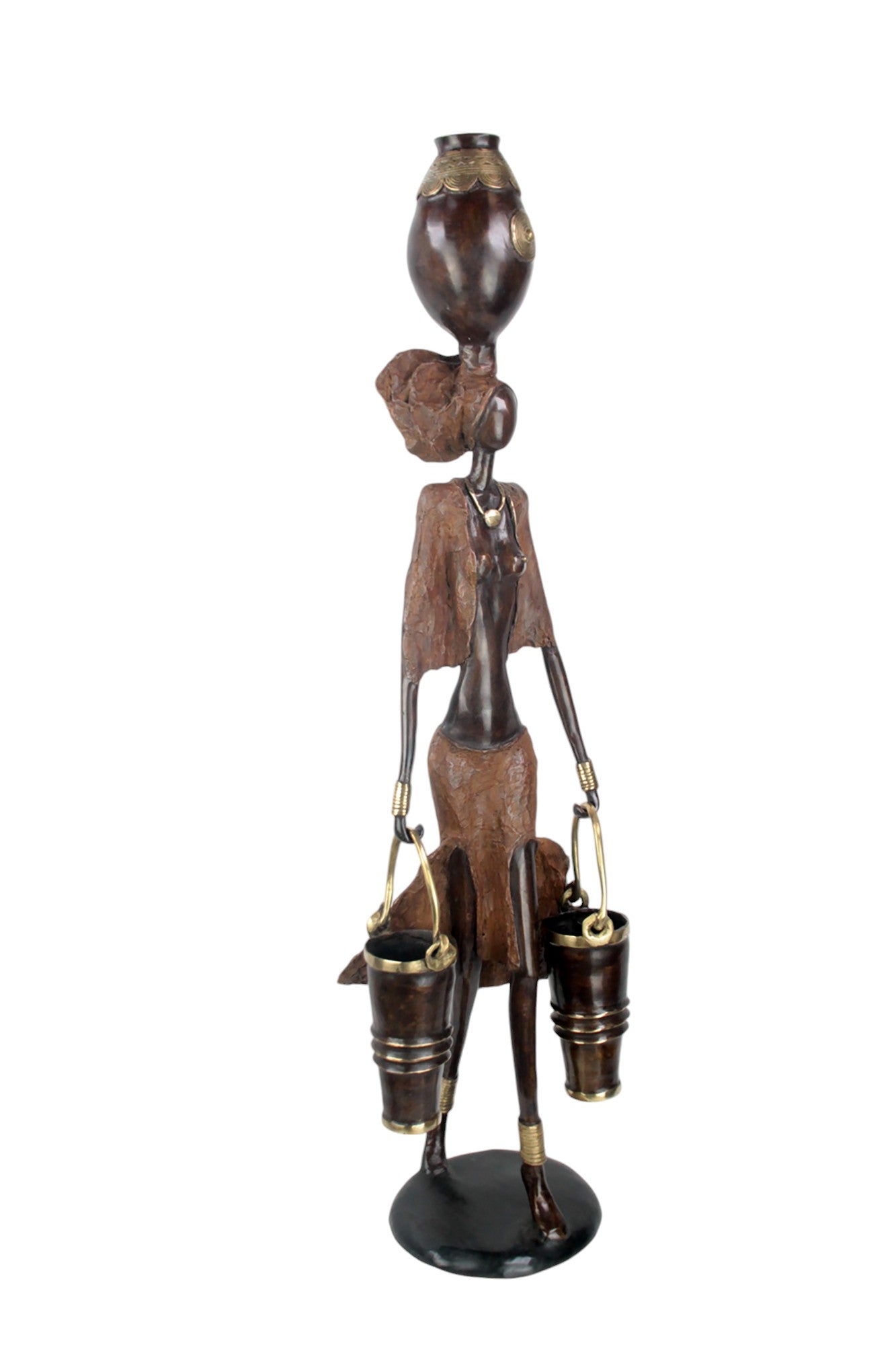 Bronze Issouf femme à deux seaux 80 cm marron n°1 Bronzes d'Afrique