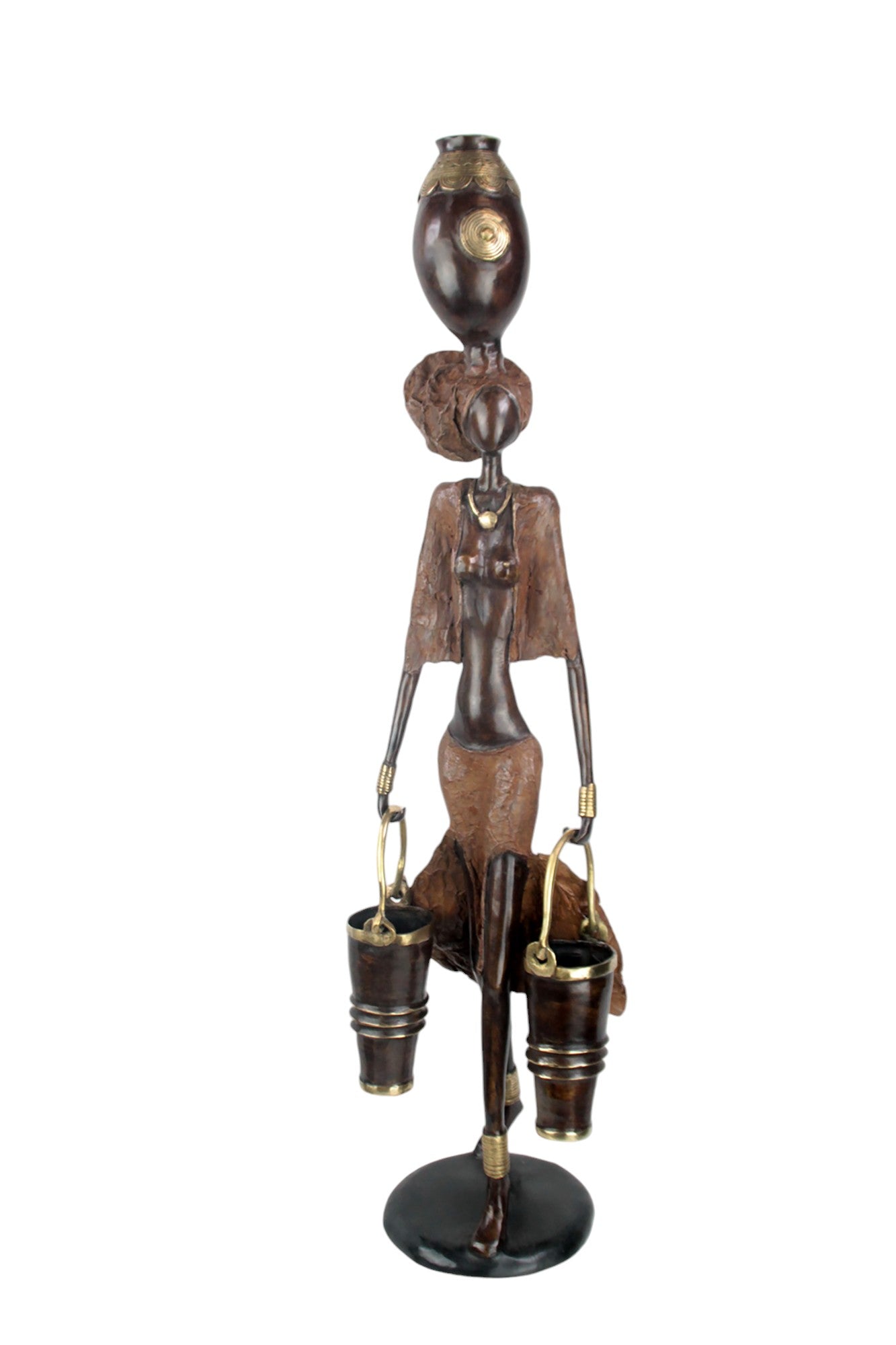 Bronze Issouf femme à deux seaux 80 cm marron n°1 Bronzes d'Afrique