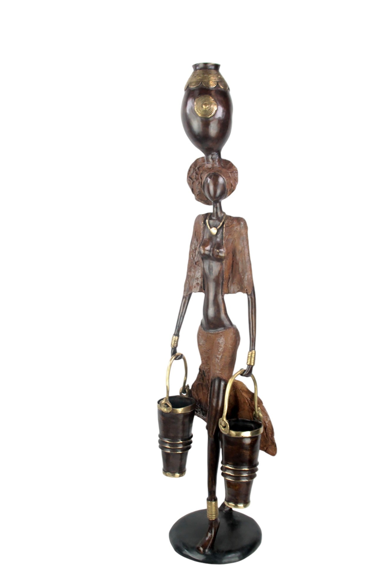 Bronze Issouf femme à deux seaux 80 cm marron n°1 Bronzes d'Afrique