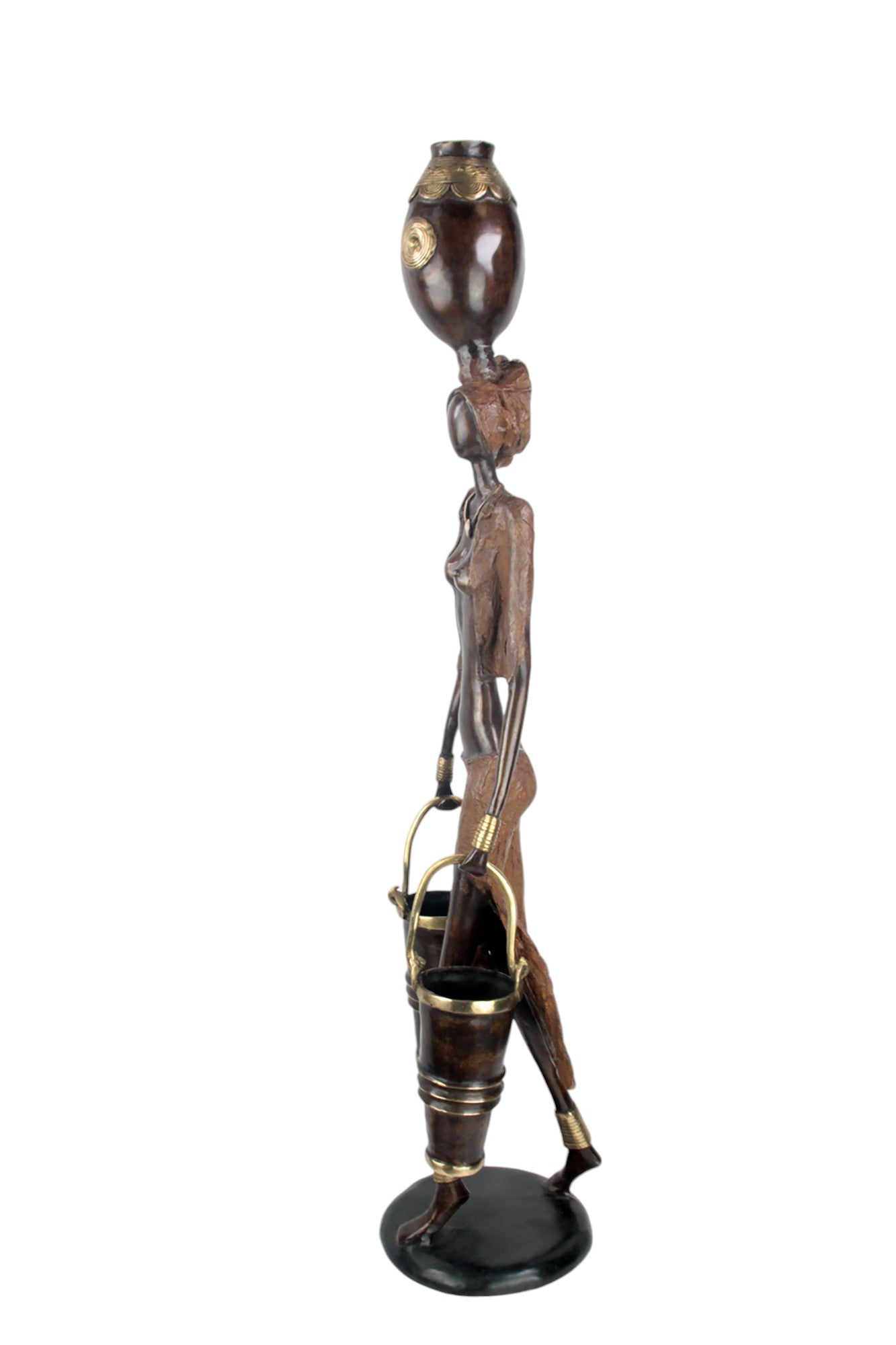 Bronze Issouf femme à deux seaux 80 cm marron n°1 Bronzes d'Afrique