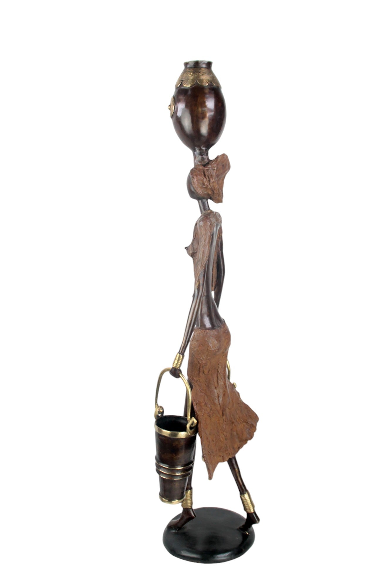 Bronze Issouf femme à deux seaux 80 cm marron n°1 Bronzes d'Afrique