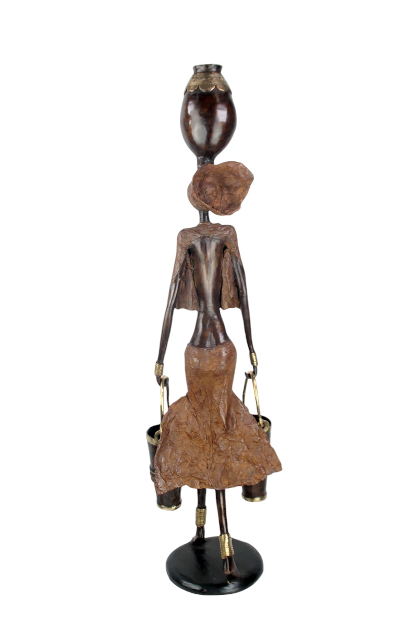 Bronze Issouf femme à deux seaux 80 cm marron n°1 Bronzes d'Afrique