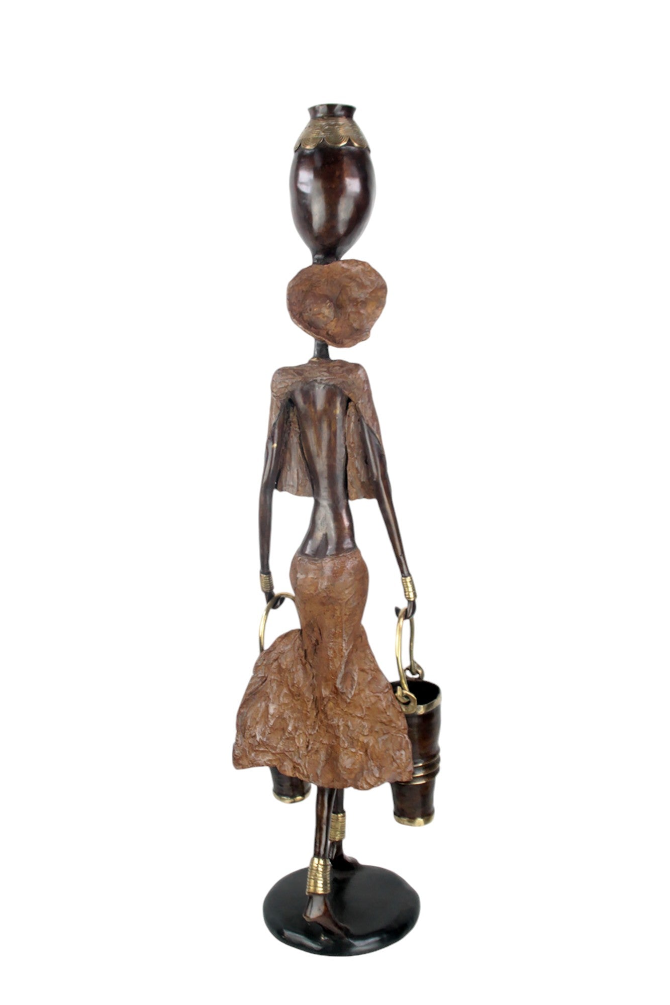 Bronze Issouf femme à deux seaux 80 cm marron n°1 Bronzes d'Afrique