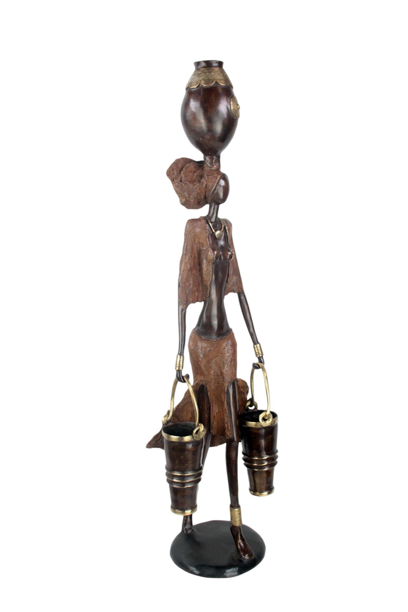 Bronze Issouf femme à deux seaux 80 cm marron n°1 Bronzes d'Afrique