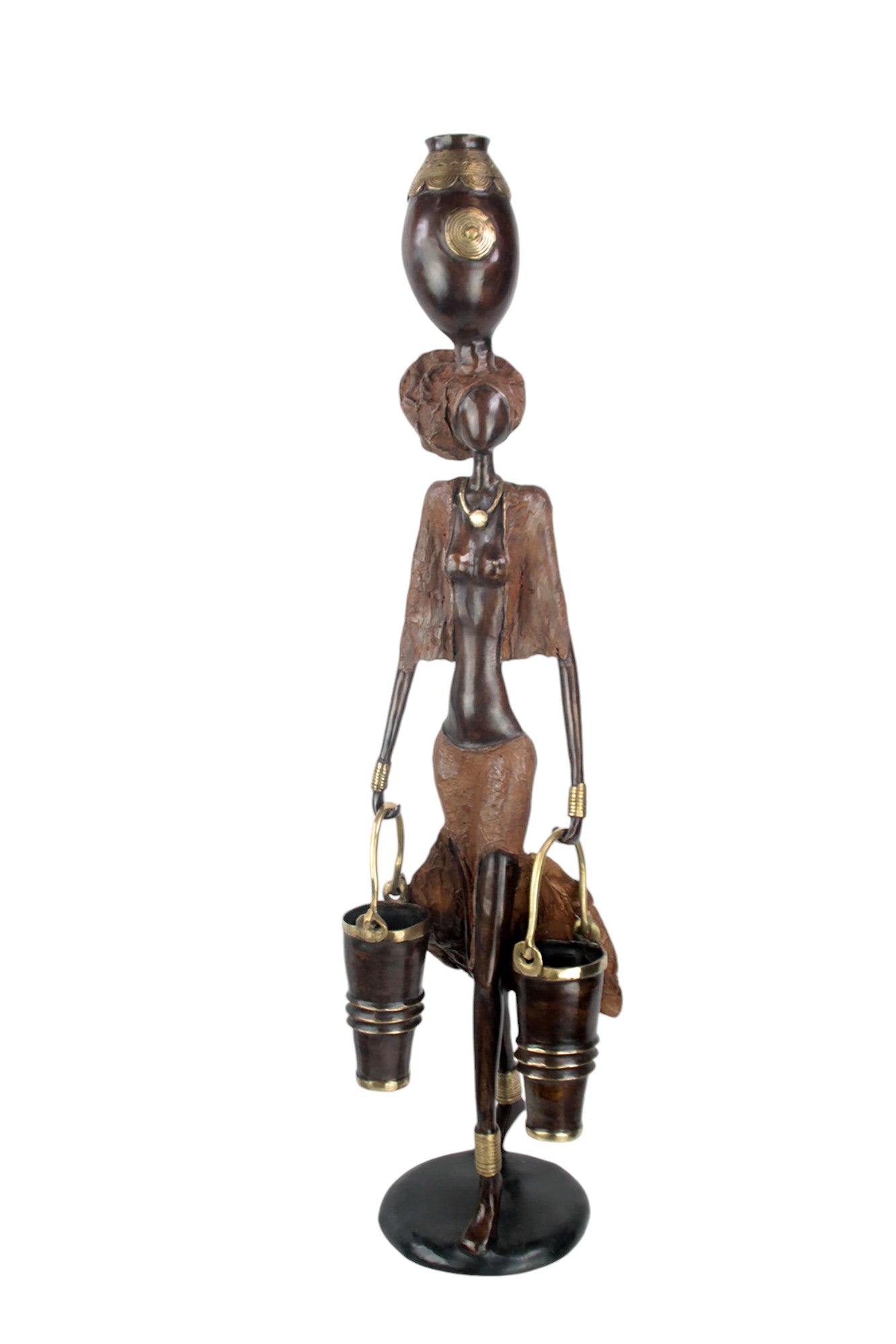 Bronze Issouf femme à deux seaux 80 cm marron n°1 Bronzes d'Afrique