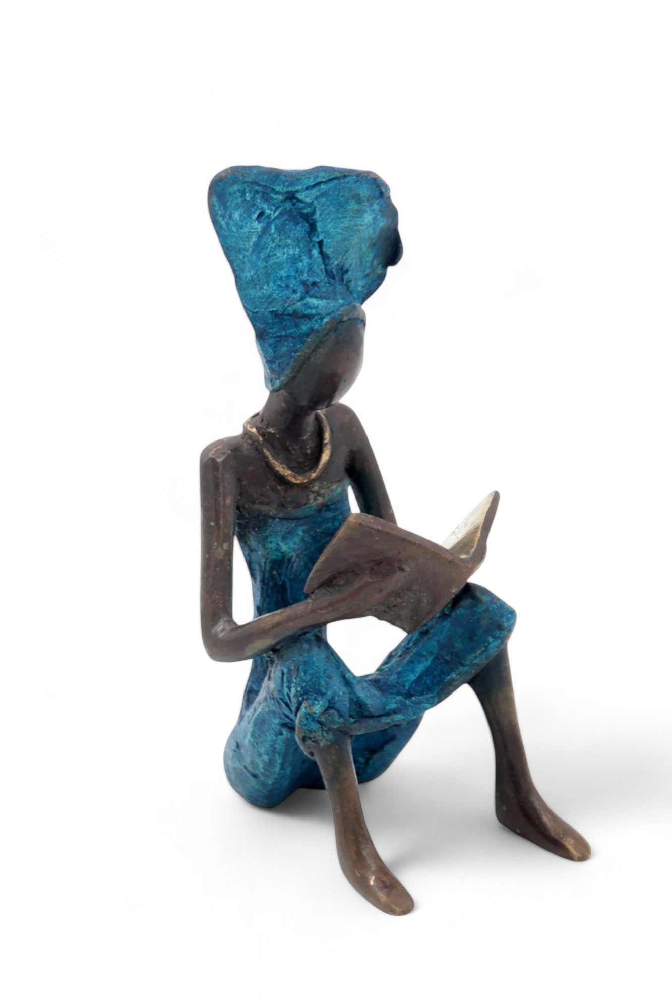 Bronze assis à poser 25 cm bleu n°8 Bronzes d'Afrique
