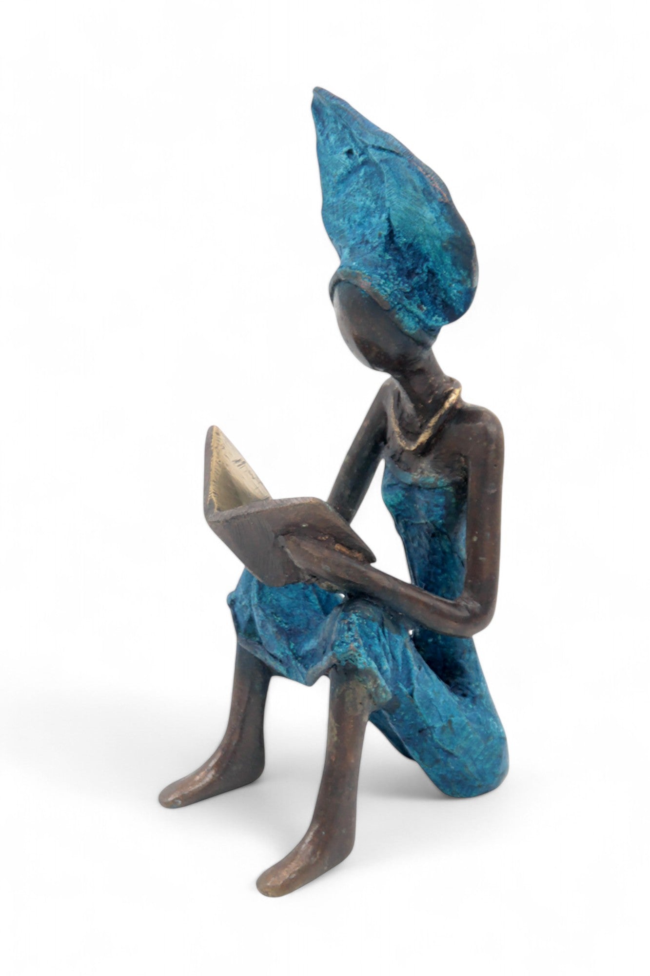 Bronze assis à poser 25 cm bleu n°8 Bronzes d'Afrique