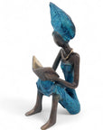 Bronze assis à poser 25 cm bleu n°8 Bronzes d'Afrique