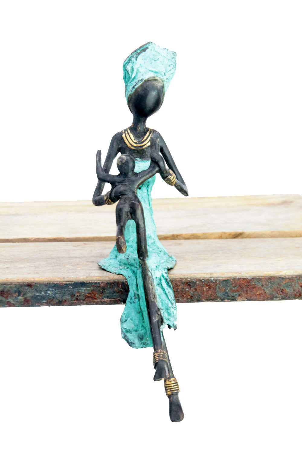 Bronze assis 25 cm turquoise n°7 Bronzes d'Afrique