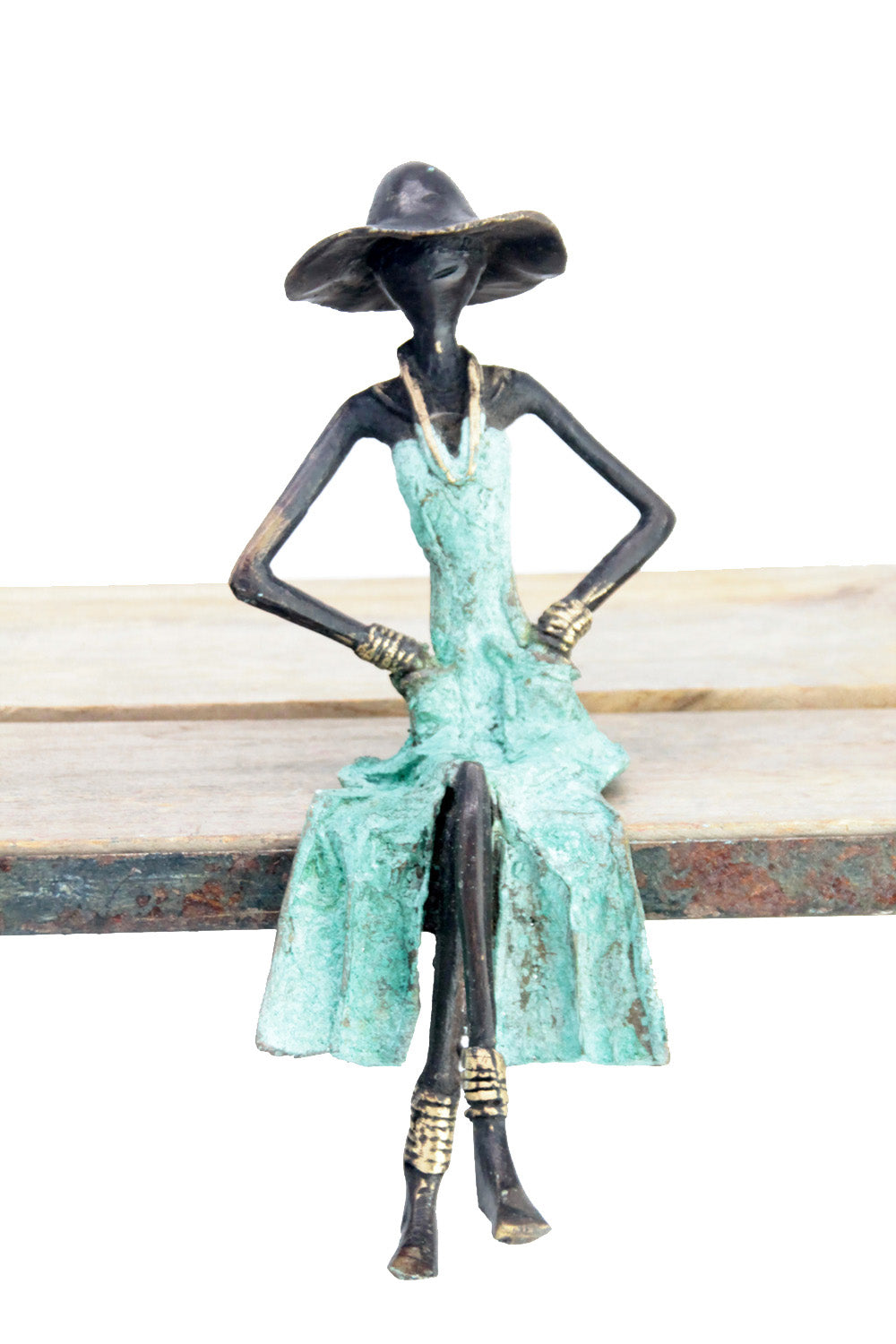 Bronze assis 25 cm turquoise n°8 Bronzes d'Afrique