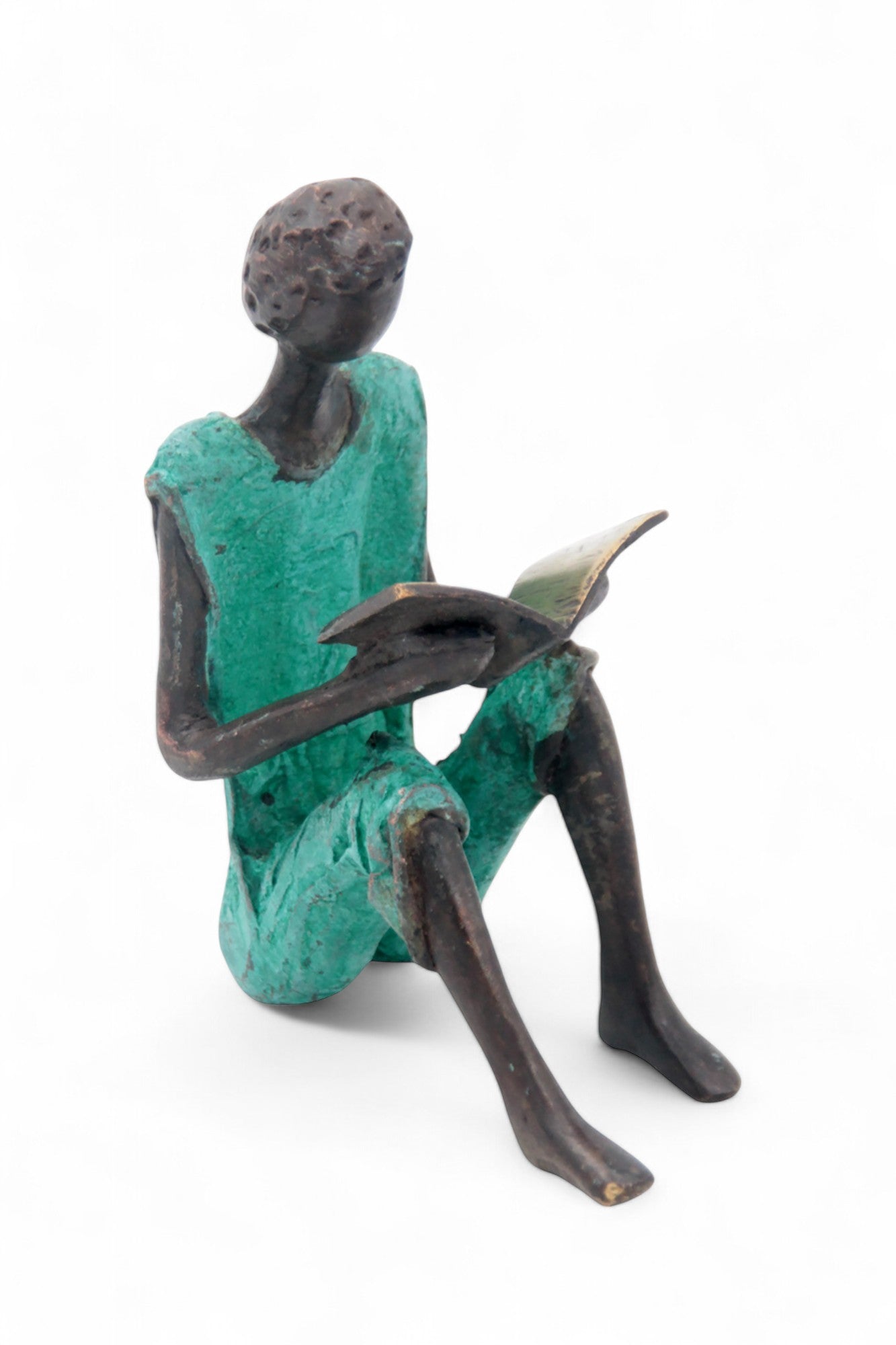 Bronze assis à poser 25 cm vert n°12 Bronzes d'Afrique