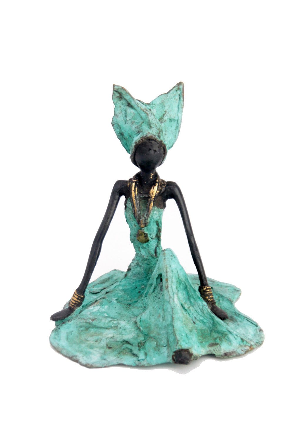 Bronze assis au sol 25 cm turquoise n°2 Bronzes d'Afrique