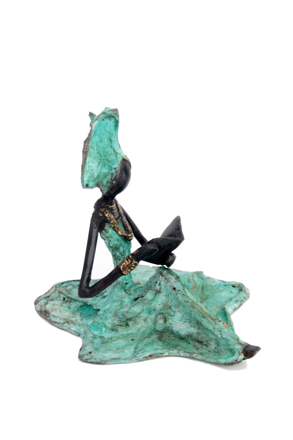 Bronze assis au sol 25 cm turquoise n°3 Bronzes d'Afrique