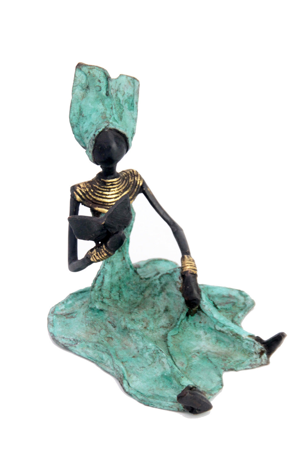Bronze assis au sol 25 cm turquoise n°5 Bronzes d'Afrique