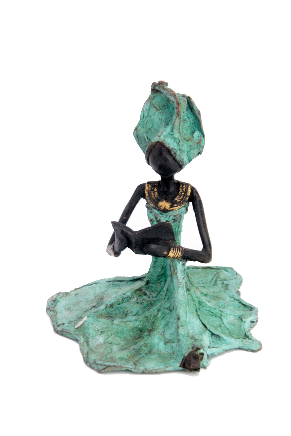 Bronze assis au sol 25 cm turquoise n°8 Bronzes d'Afrique