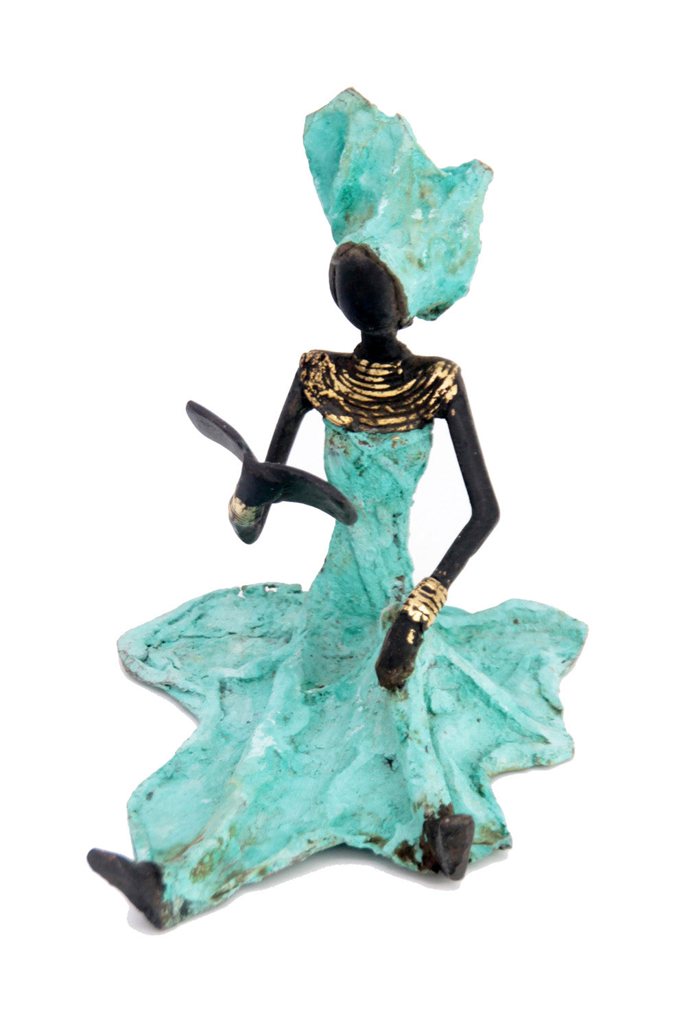Bronze assis au sol 25 cm turquoise n°11 Bronzes d'Afrique