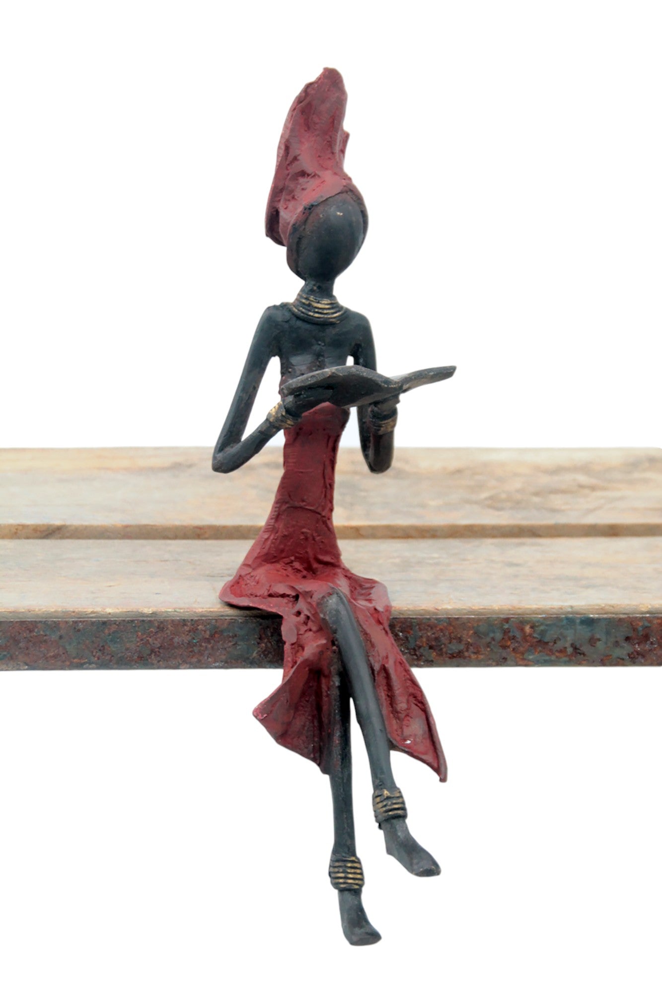 Bronze assis 25 cm rouge n°6 Bronzes d'Afrique