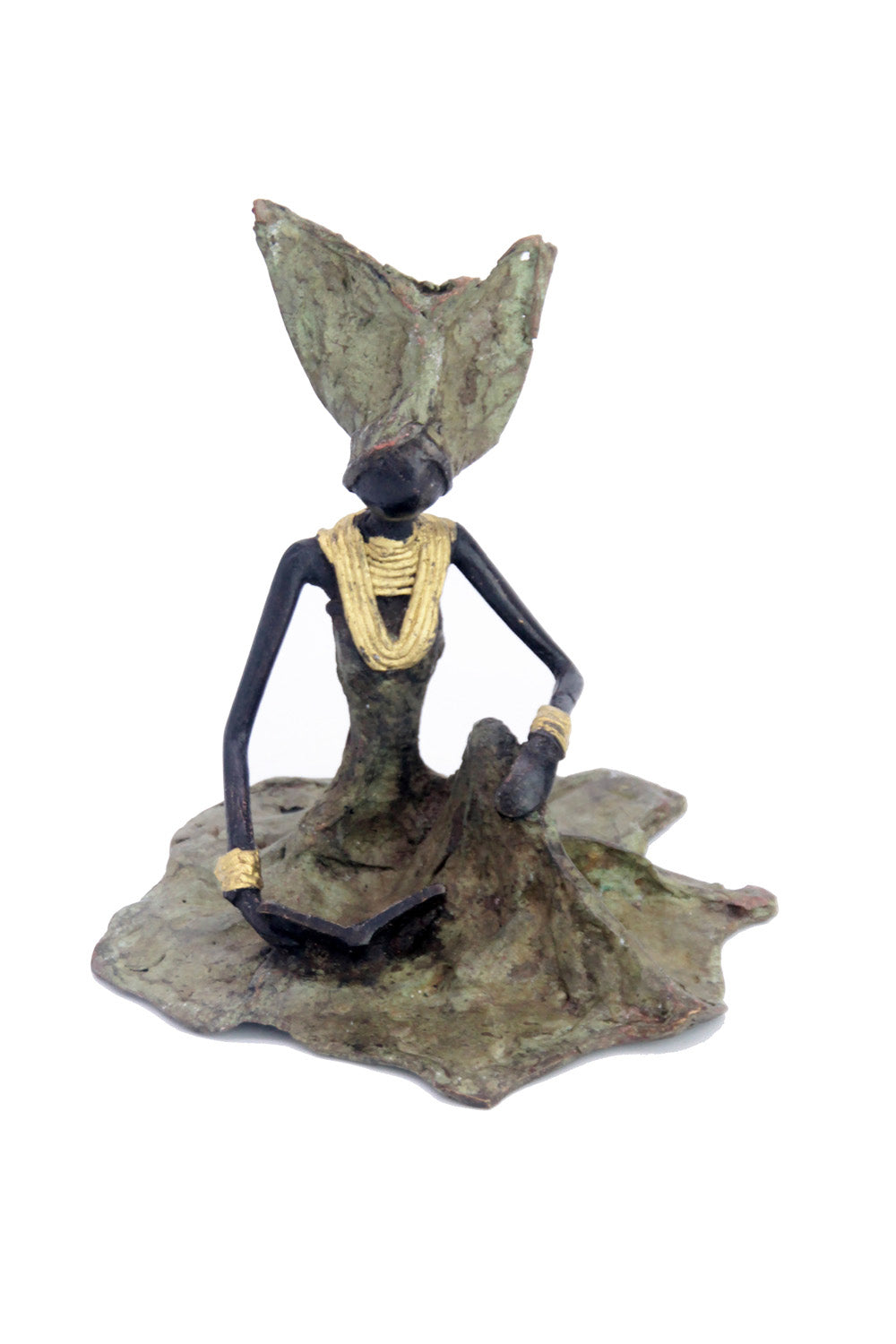 Bronze assis au sol 25 cm vert n°6 Bronzes d'Afrique