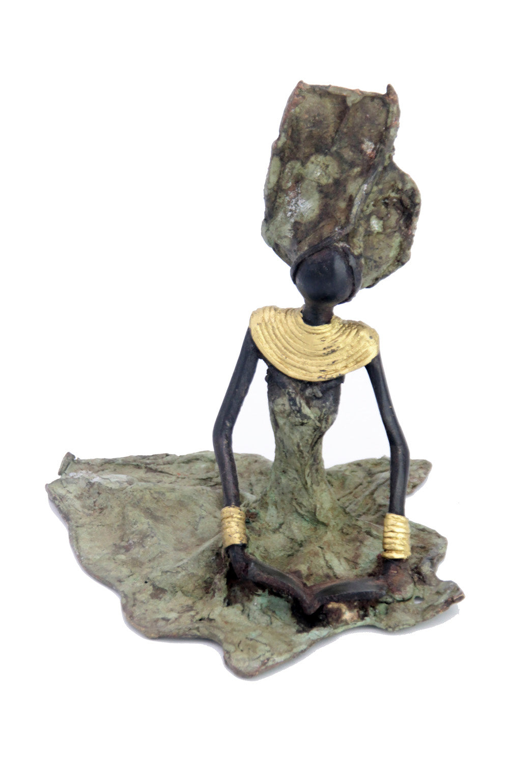 Bronze assis au sol 25 cm vert n°7 Bronzes d'Afrique