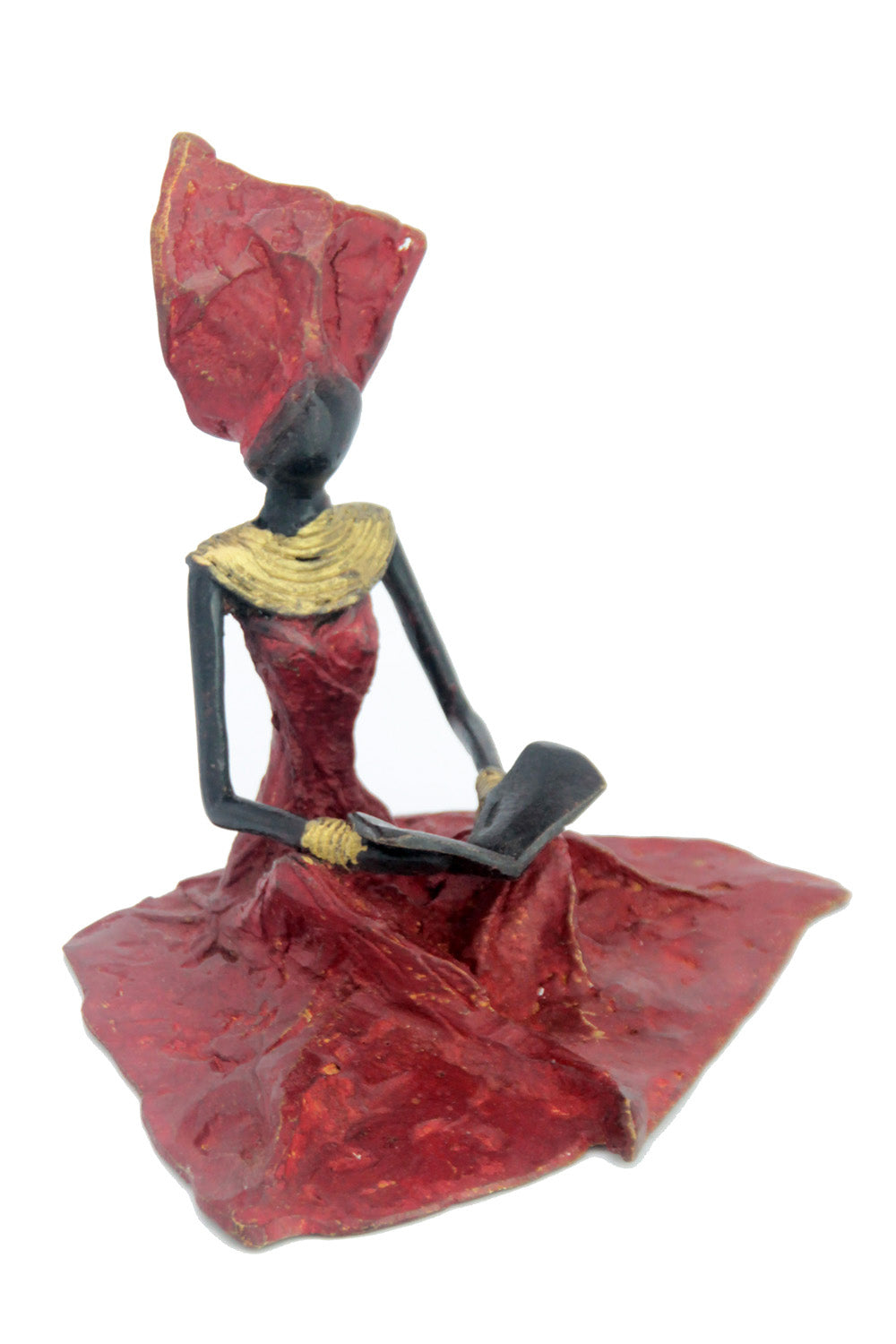Bronze assis au sol 25 cm rouge n°7 Bronzes d'Afrique