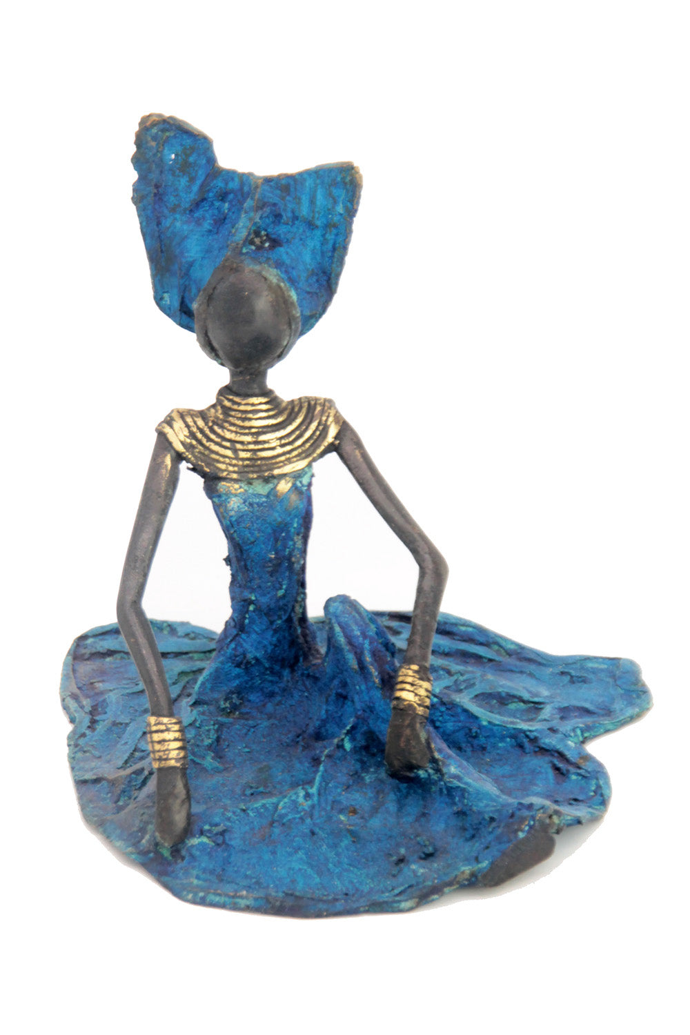Bronze assis au sol 25 cm bleu n°11 Bronzes d'Afrique
