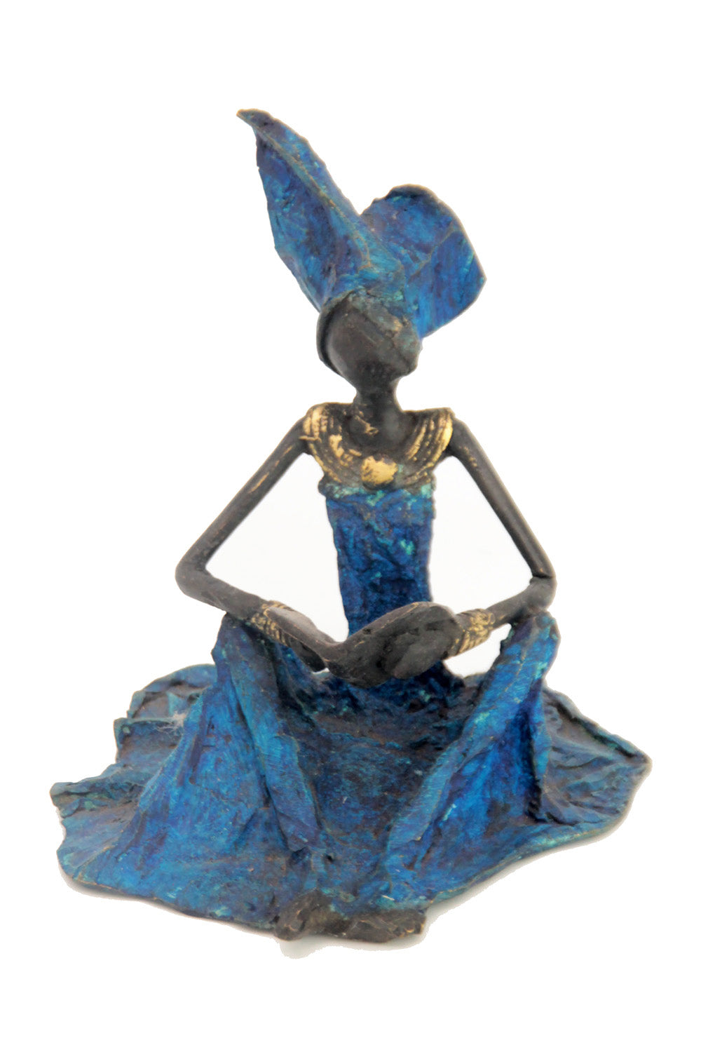 Bronze assis au sol 25 cm bleu n°12 Bronzes d'Afrique