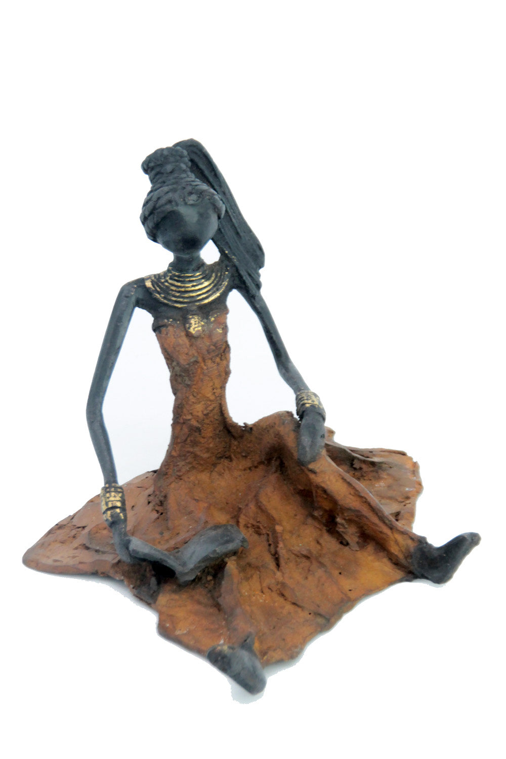 Bronze assis au sol 25 cm marron n°5 Bronzes d'Afrique