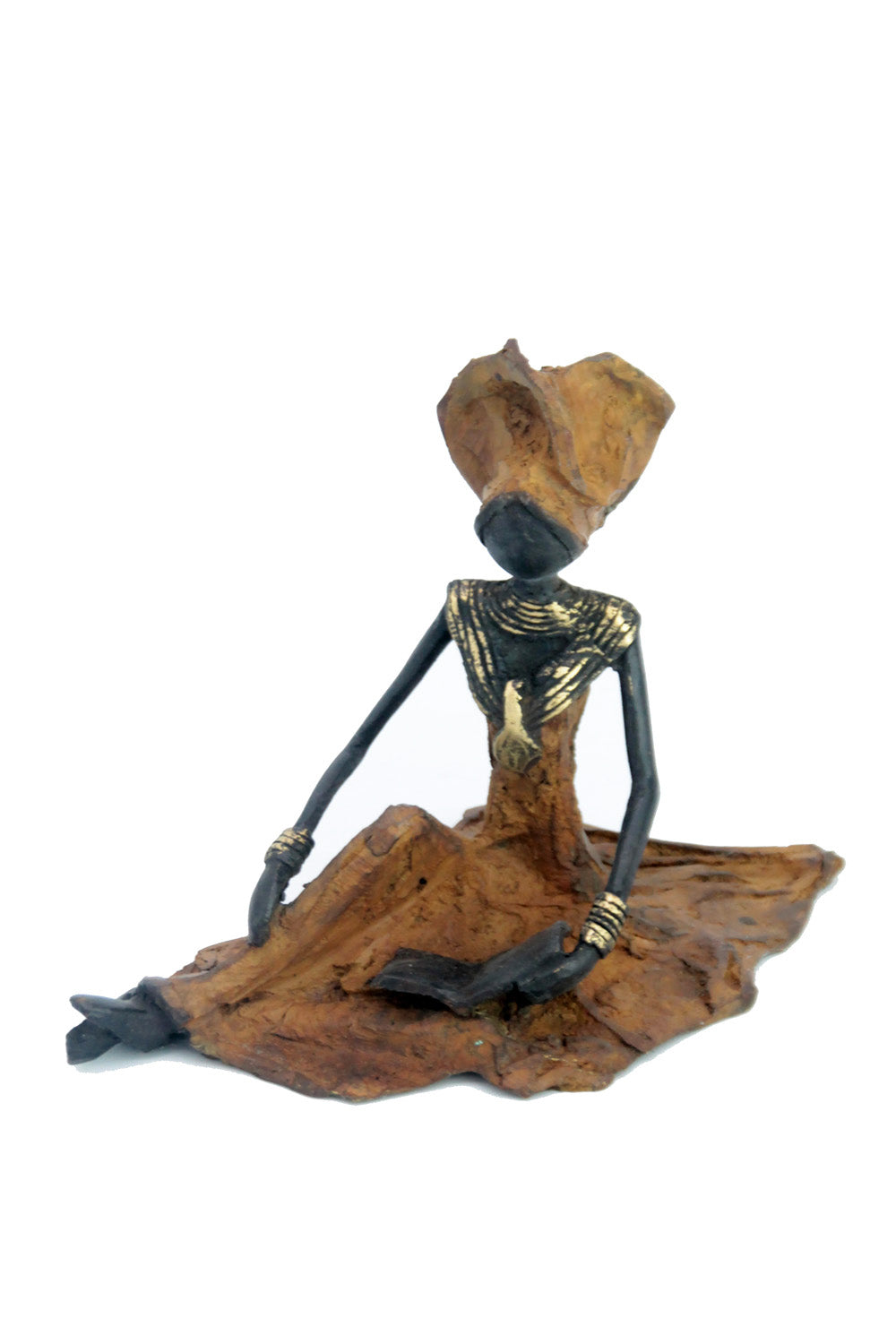 Bronze assis au sol 25 cm marron n°7 Bronzes d'Afrique