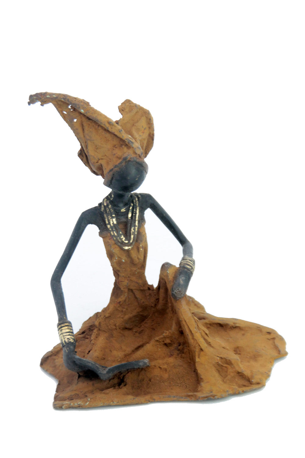 Bronze assis au sol 25 cm marron n°9 Bronzes d'Afrique