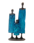 Famille 3 personnages 20 cm bleu n°2 Bronzes d'Afrique