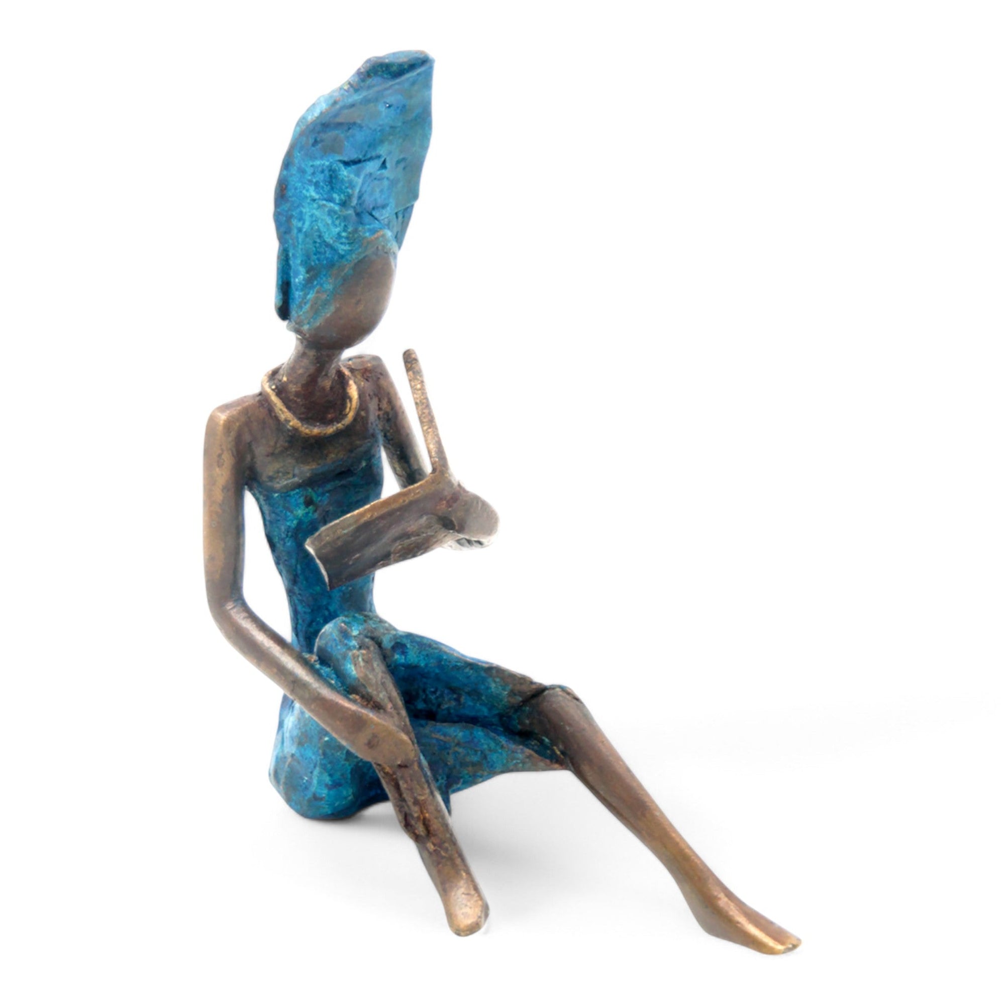 Bronze assis à poser 25 cm bleu n°10 Bronzes d'Afrique