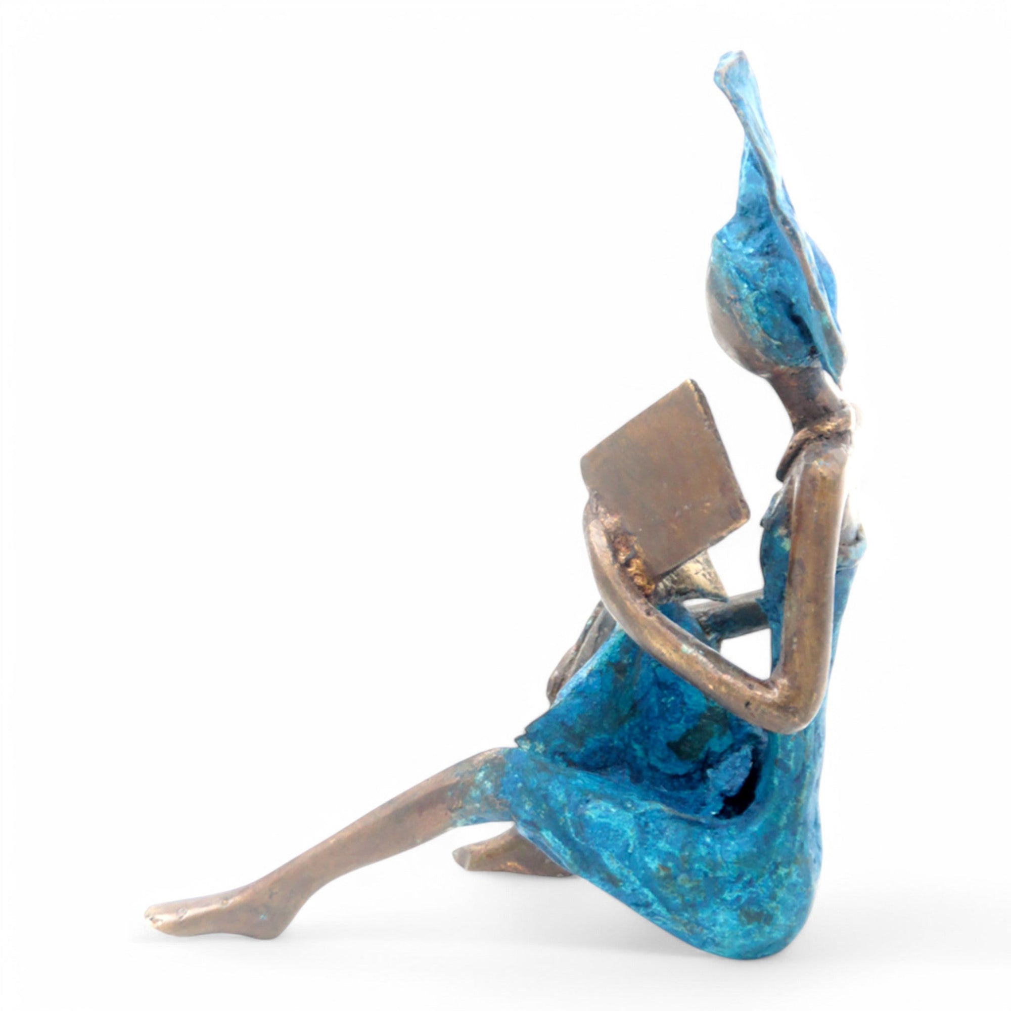 Bronze assis à poser 25 cm bleu n°10 Bronzes d'Afrique