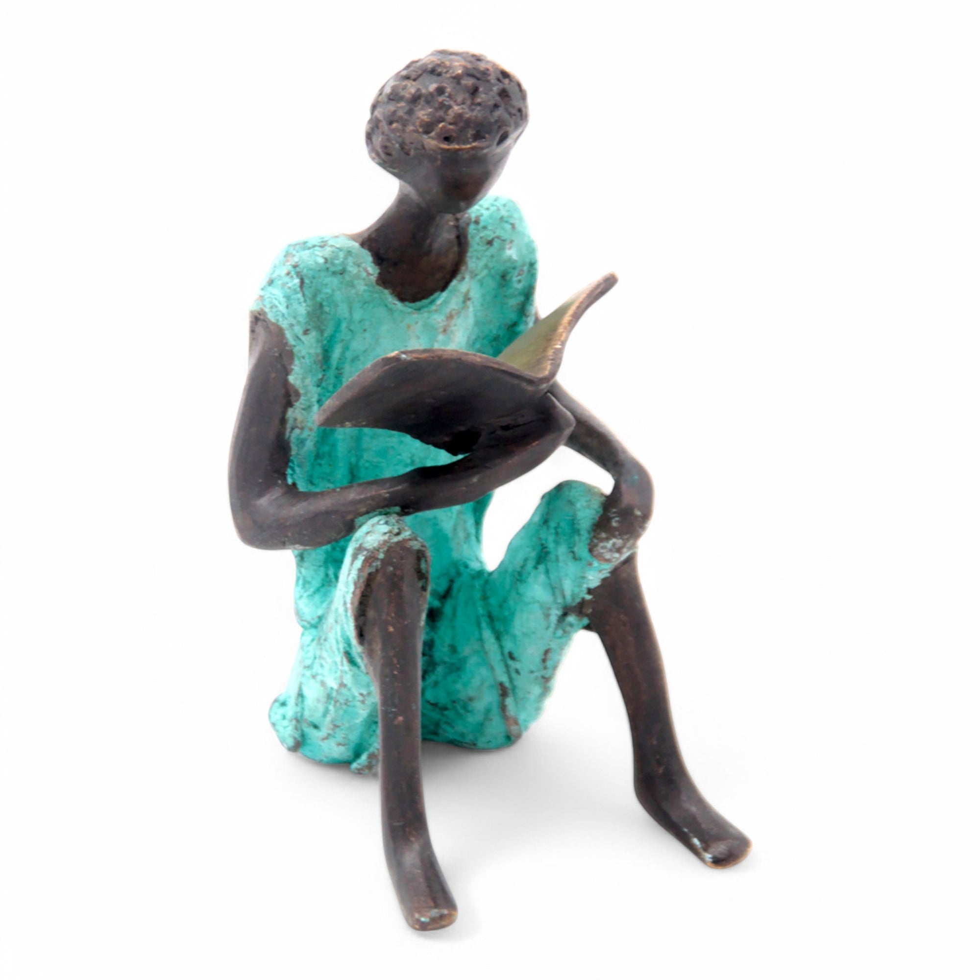 Bronze assis à poser 25 cm turquoise n°4 Bronzes d'Afrique