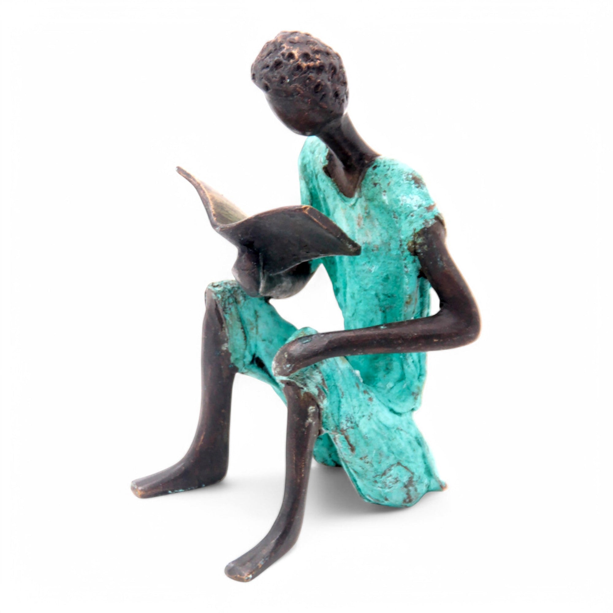Bronze assis à poser 25 cm turquoise n°4 Bronzes d'Afrique