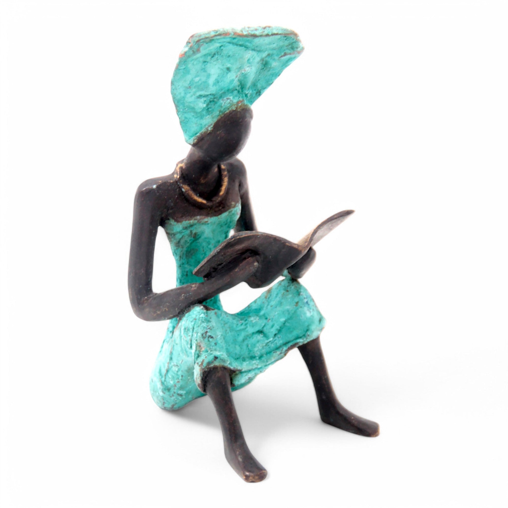 Bronze assis à poser 25 cm turquoise n°5 Bronzes d'Afrique